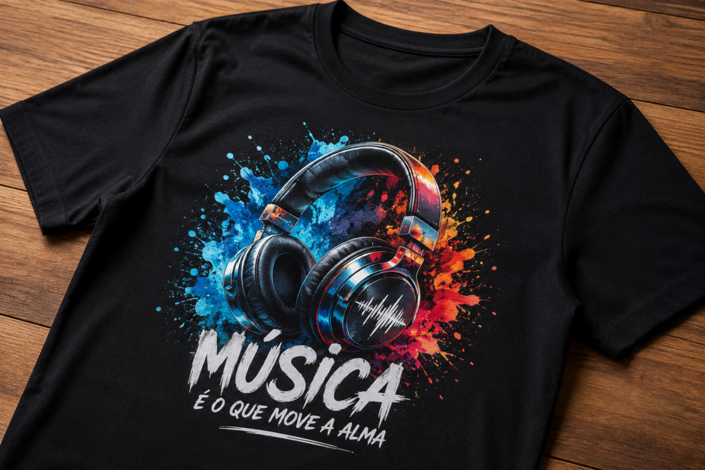 camisetas-femininas-personalizadas Estampa gerada por IA aplicada em DTF