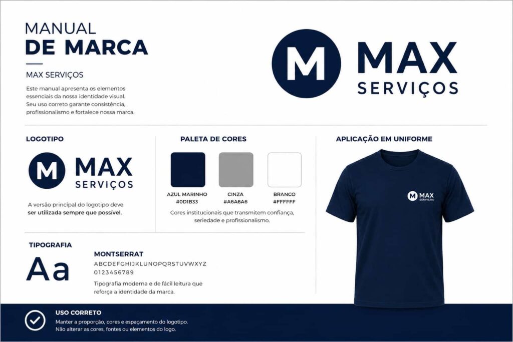 camisetas-femininas-personalizadas Manual de marca com paleta de cores e logotipo para uniformes